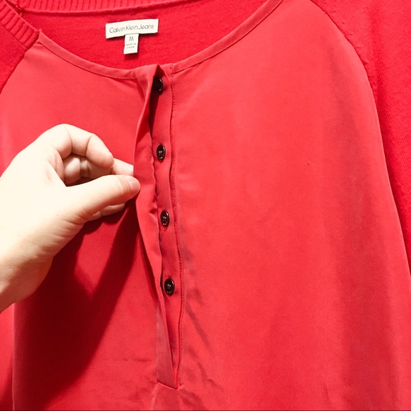 Calvin Klein Jeans Women’s Woven Front Henley Top - Picture 5 of 11